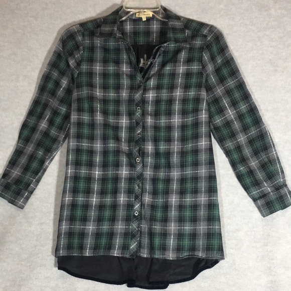 DEMOCRACY Boho Cotton Plaid Front & Sleeves Contrasting Embroidered Velvet Back - Picture 2 of 16